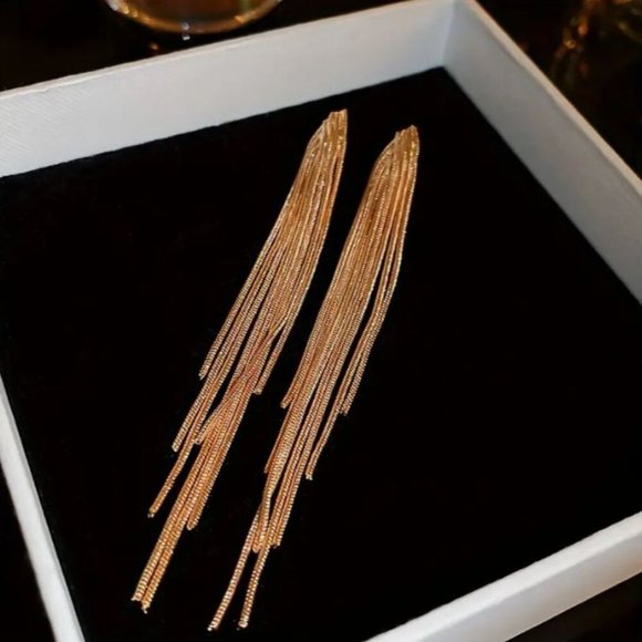 NEW Natalia Retro Gold Chain Fringe Earrings - Picture 3 of 4